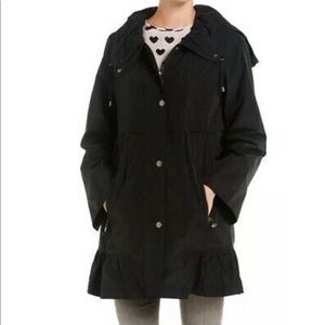 Betsey Johnson Black Ruffle Hem Raincoat - XS
